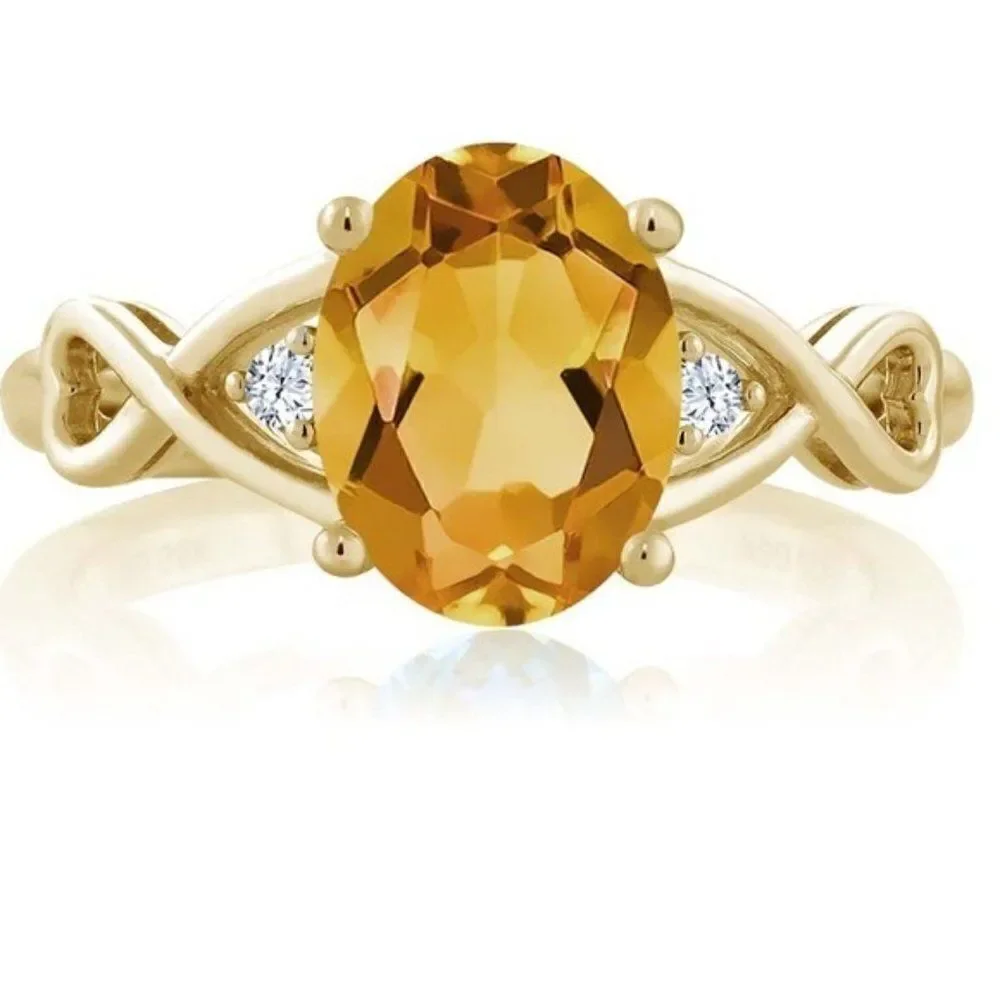 18K Yellow Gold and 925 Sterling Silver with Yellow Citrine and White Topaz Ring